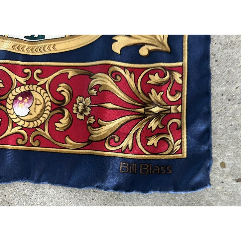 Vintage Zodiac Celestial Silk Scarf NWT Bill Blass‎ Navy Gold